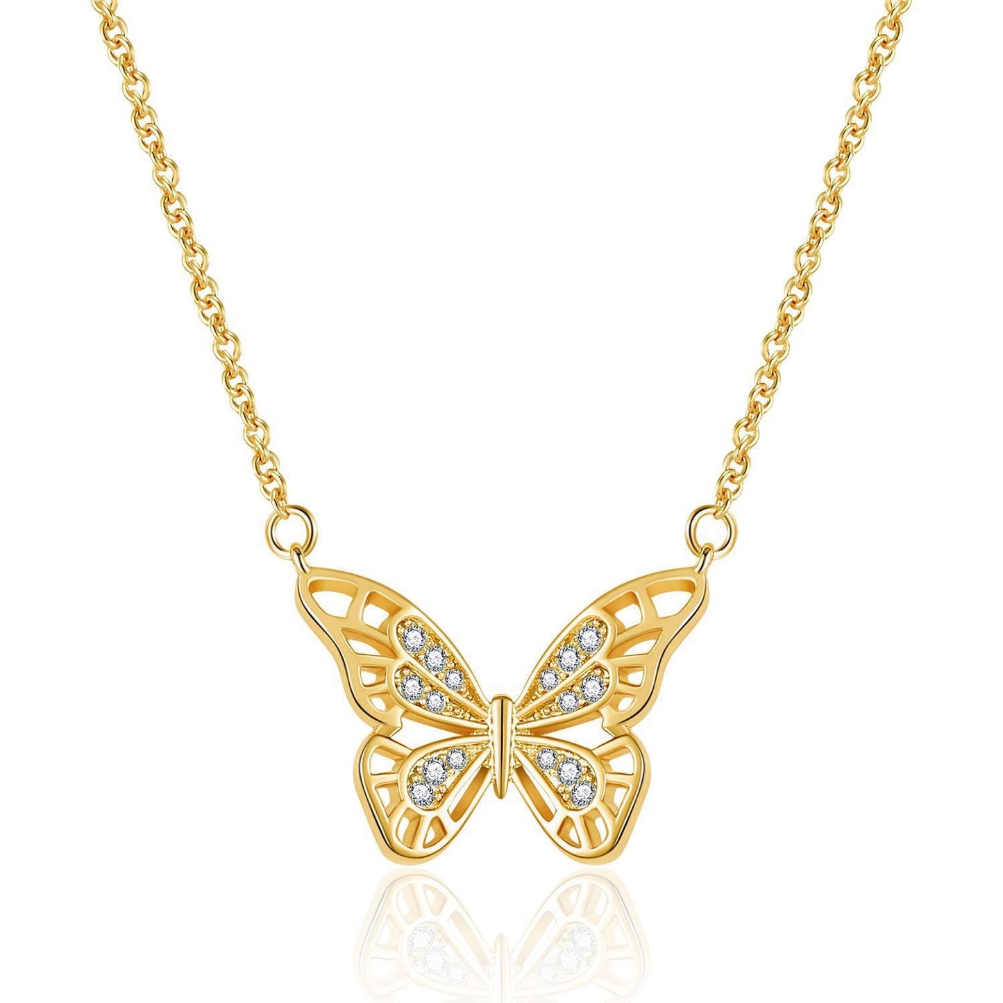 Copper Simple Style Butterfly Diamond Pendant Necklace