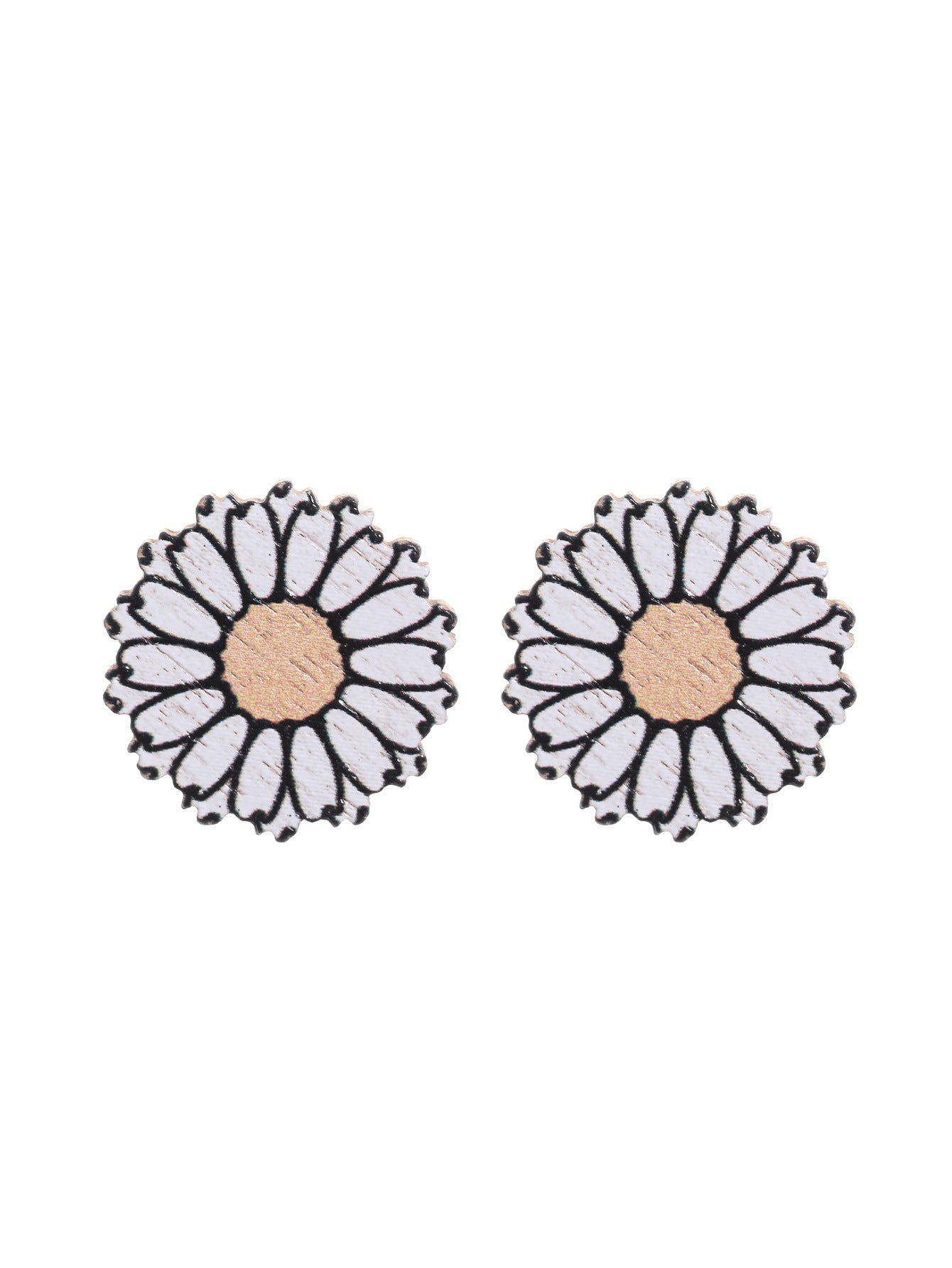 1 Pair Pastoral Sunflower Flower Wood Ear Studs