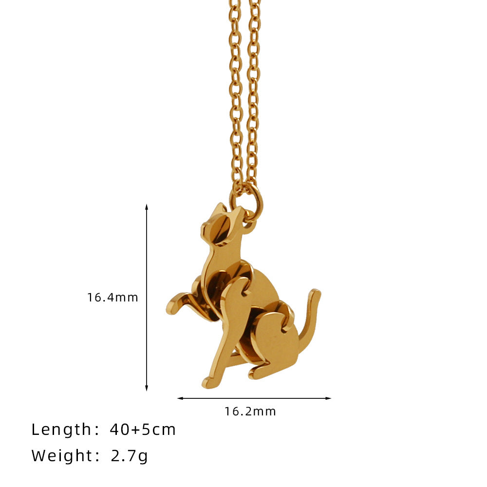 Titanium Steel Gold Plated Cute Dog Asymmetrical Pendant Necklace