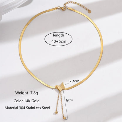 Stainless Steel 14K Gold Plated IG Style Elegant Korean Style Butterfly Polishing Double Layer Necklaces Necklace