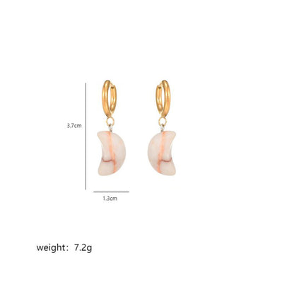 1 Pair Classical Exaggerated Simple Style Moon Polishing Stainless Steel Natural Stone 18K Gold Plated Drop Earrings