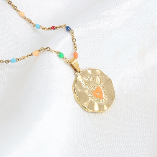 Stainless Steel 18K Gold Plated Gold Plated Vacation Beach Geometric Enamel Plating Pendant Necklace