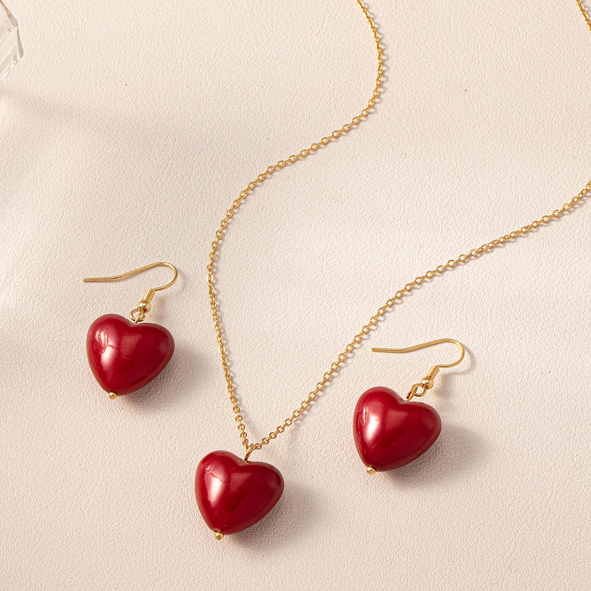 Sweet Classic Style Commute Heart Shape Plastic Ferroalloy Women's Jewelry Set