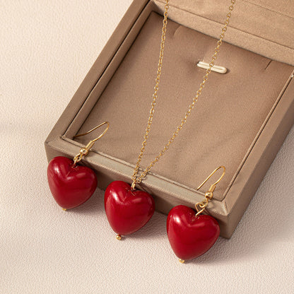 Sweet Classic Style Commute Heart Shape Plastic Ferroalloy Women's Jewelry Set