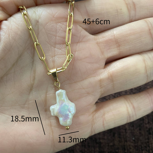 Retro Roman Style Cross Freshwater Pearl Titanium Steel Gold Plated Pendant Necklace In Bulk