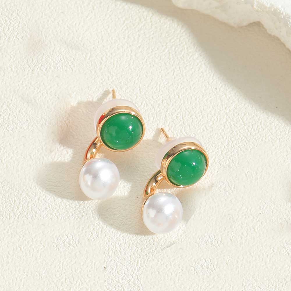 1 Pair Vintage Style Simple Style Commute Round Flower Inlay Copper Acrylic Pearl 14K Gold Plated Ear Studs