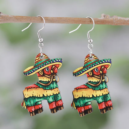 1 Pair Retro Cactus Cartoon Plant Wood Drop Earrings