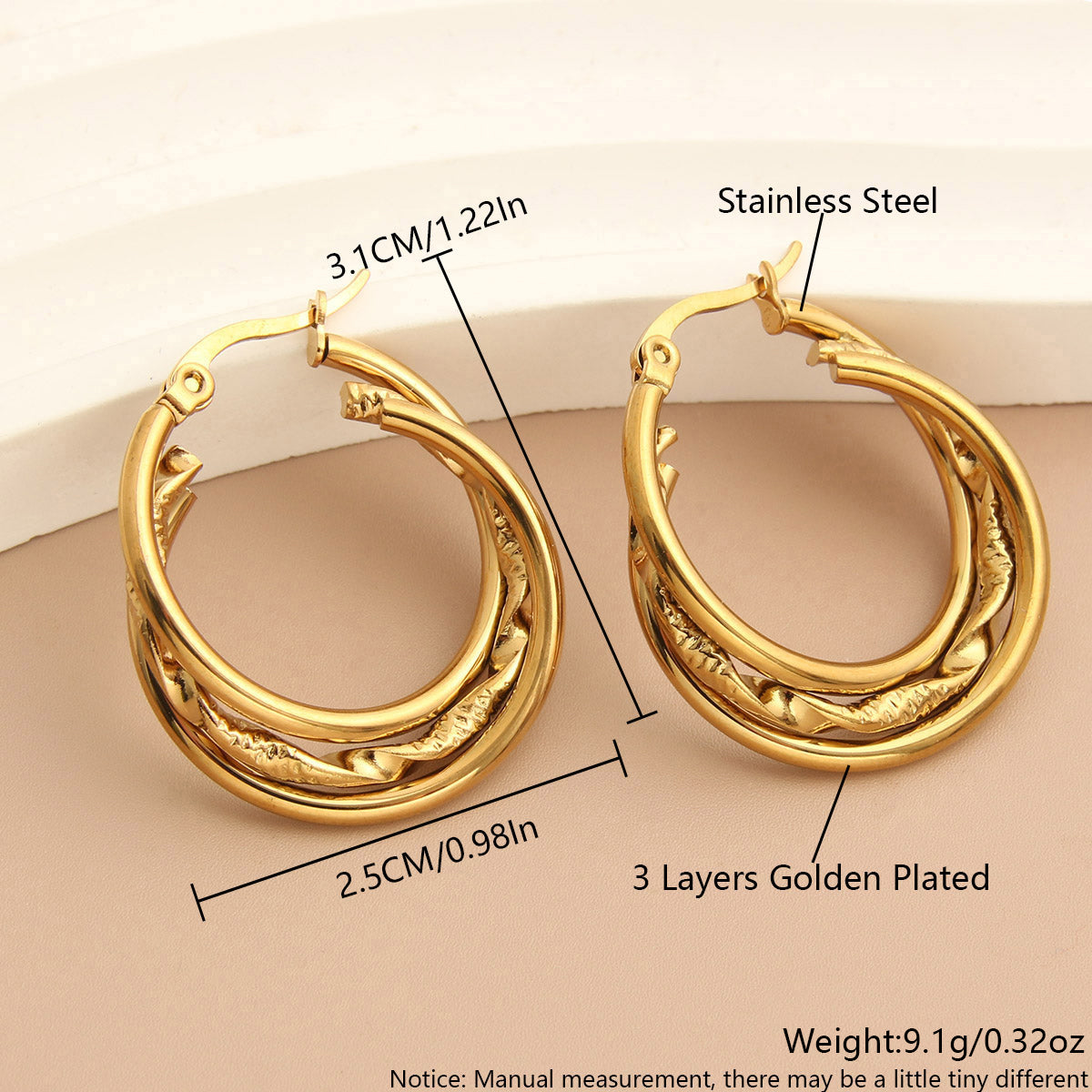 1 Pair Simple Style Commute Solid Color Plating Stainless Steel 18K Gold Plated Earrings