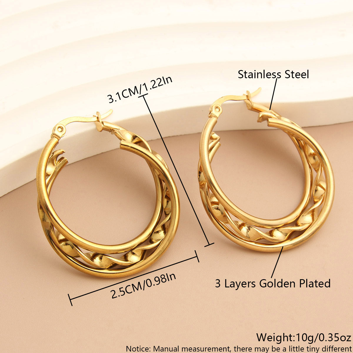 1 Pair Simple Style Commute Solid Color Plating Stainless Steel 18K Gold Plated Earrings