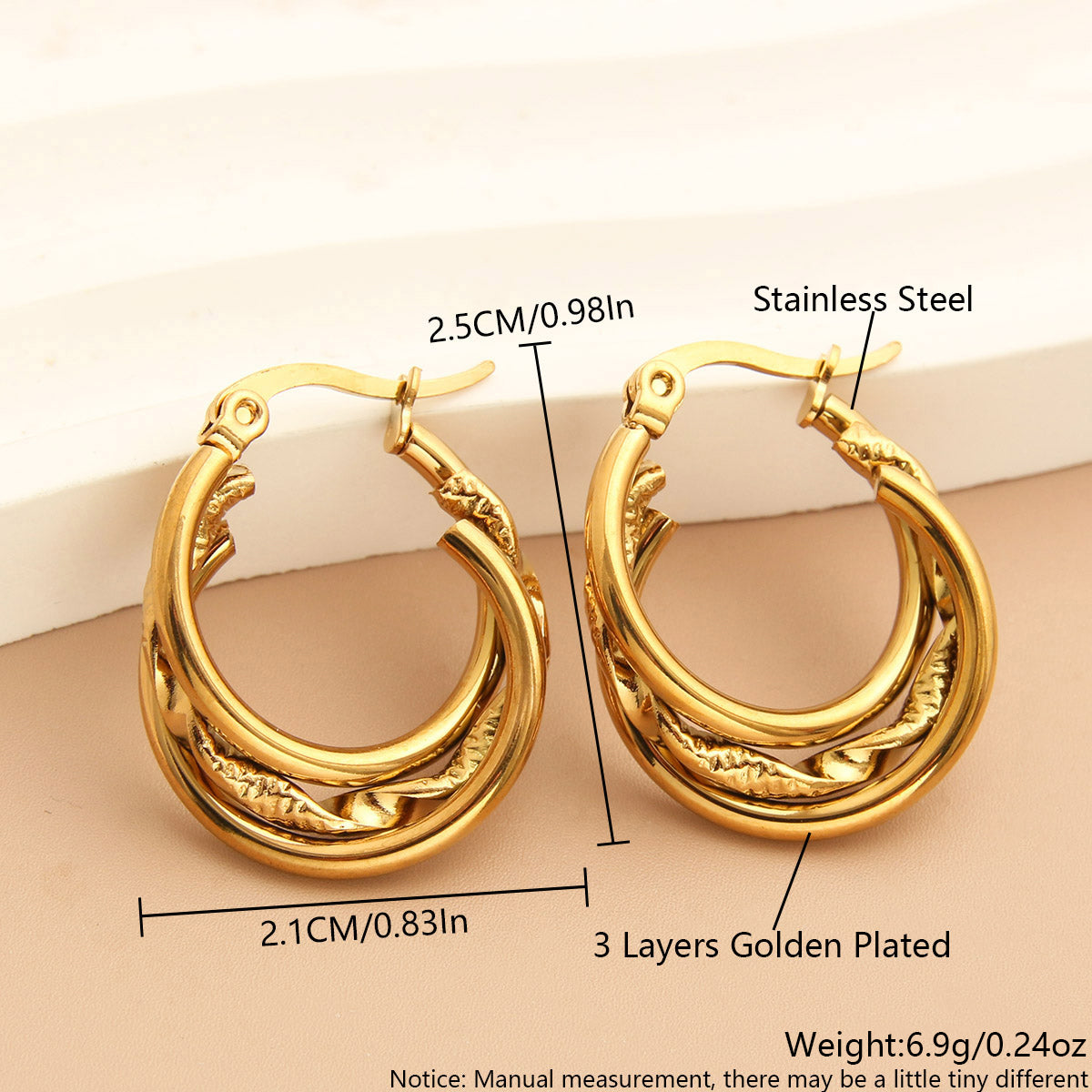 1 Pair Simple Style Commute Solid Color Plating Stainless Steel 18K Gold Plated Earrings