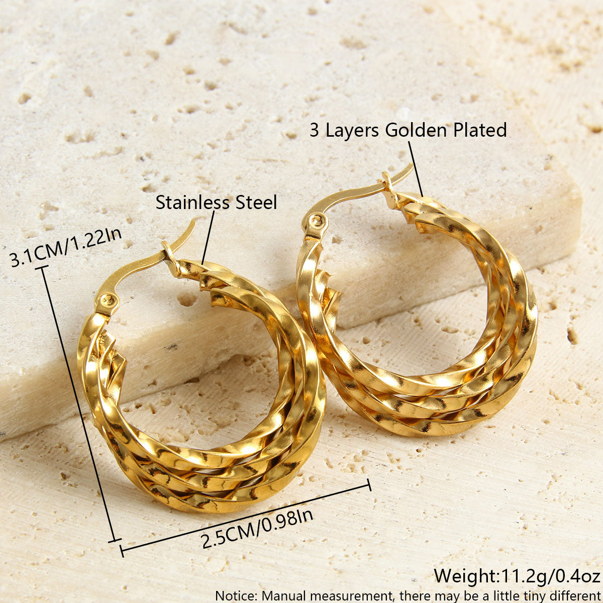 1 Pair Vacation Simple Style Geometric Plating Stainless Steel 18K Gold Plated Earrings