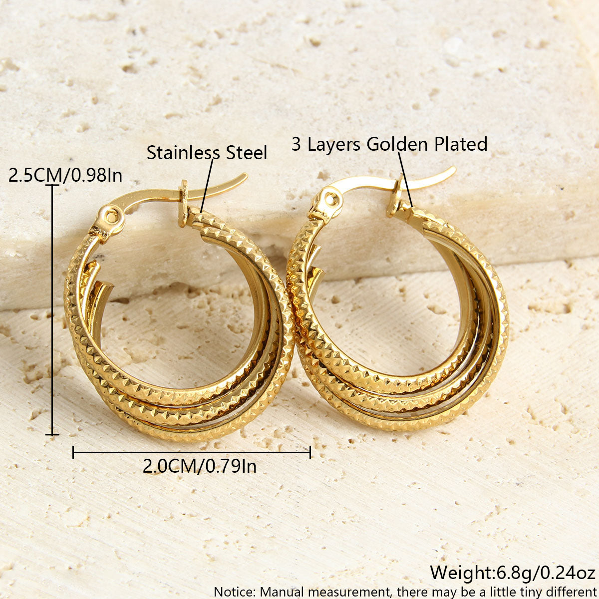 1 Pair Vacation Simple Style Geometric Plating Stainless Steel 18K Gold Plated Earrings