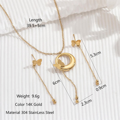 Stainless Steel 14K Gold Plated Classic Style Round Butterfly Polishing Jewelry Set