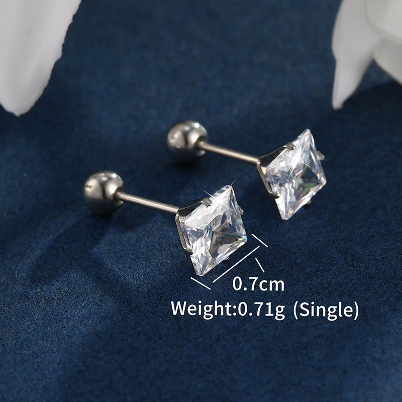 1 Pair XUPING Simple Style Square Inlay Stainless Steel Artificial Gemstones 14K Gold Plated Ear Studs