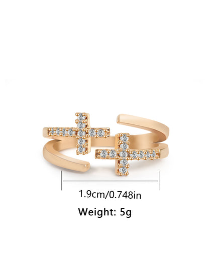 Wholesale Elegant Cross Heart Shape Copper Inlay K Gold Plated Zircon Open Rings