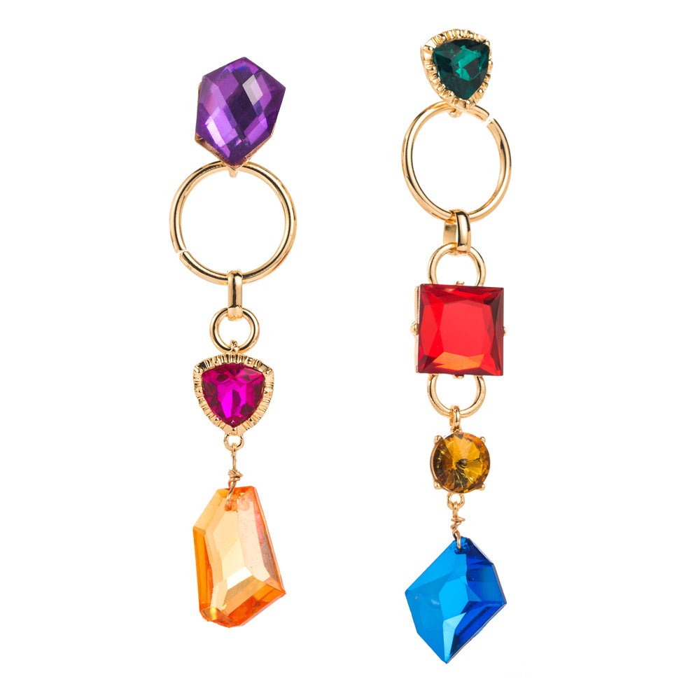 1 Pair Elegant Luxurious Geometric Hollow Out Inlay Alloy Glass Drill Gold Plated Drop Earrings