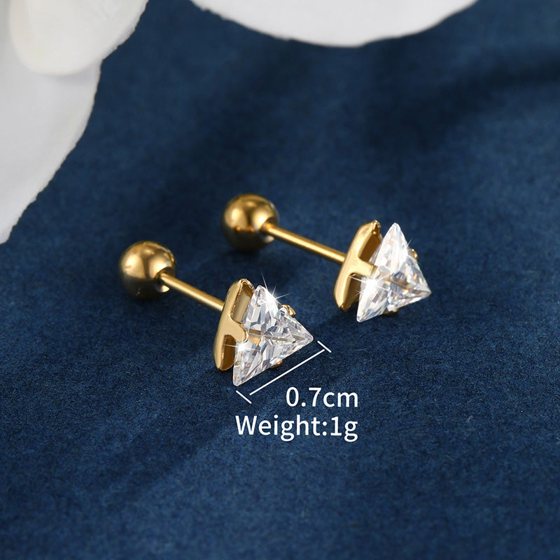 1 Pair XUPING Simple Style Shiny Triangle Inlay Stainless Steel Artificial Gemstones 14K Gold Plated Ear Studs