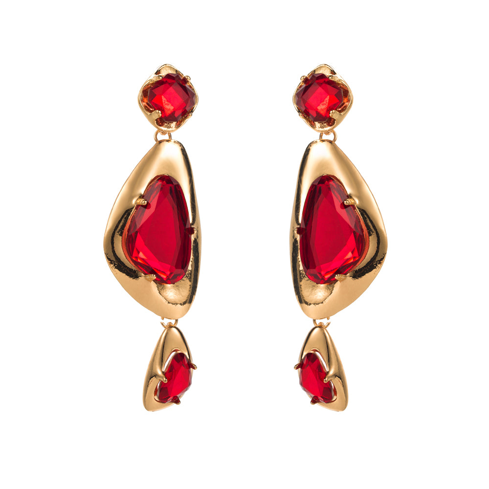 1 Pair Luxurious Simple Style Irregular Inlay Alloy Glass Drill Gold Plated Drop Earrings