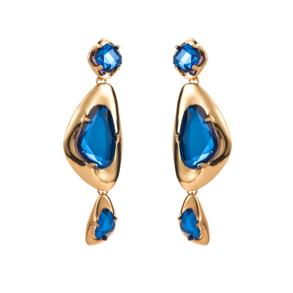 1 Pair Luxurious Simple Style Irregular Inlay Alloy Glass Drill Gold Plated Drop Earrings