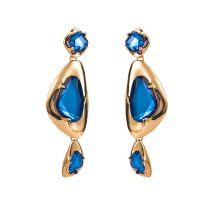 1 Pair Luxurious Simple Style Irregular Inlay Alloy Glass Drill Gold Plated Drop Earrings