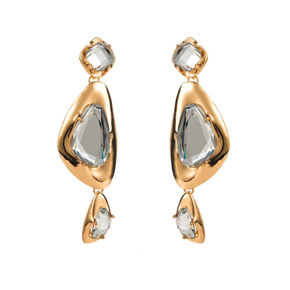 1 Pair Luxurious Simple Style Irregular Inlay Alloy Glass Drill Gold Plated Drop Earrings