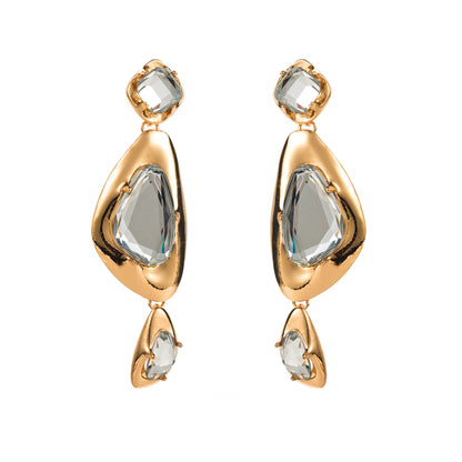 1 Pair Luxurious Simple Style Irregular Inlay Alloy Glass Drill Gold Plated Drop Earrings