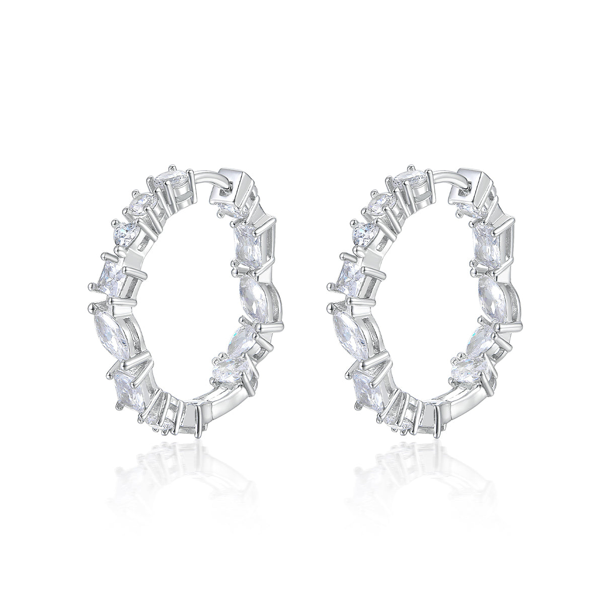 1 Pair Luxurious Shiny Geometric Inlay Sterling Silver Artificial Diamond White Gold Plated Earrings