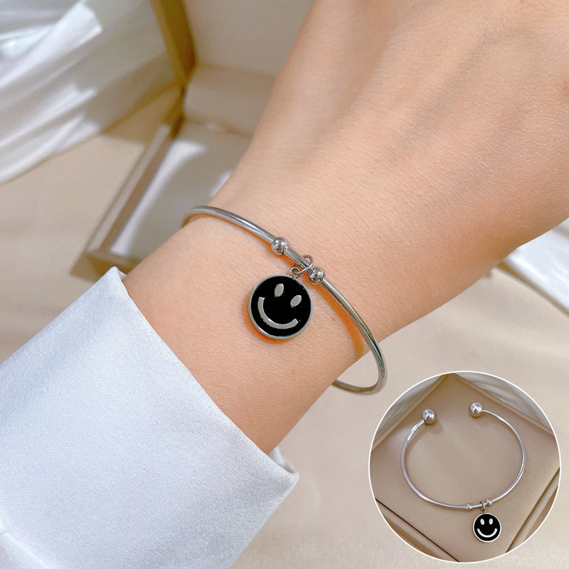 Ins Style Smiley Face Titanium Steel Charm Plating Cuff Bracelets