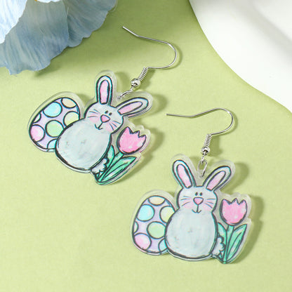 1 Pair Cute Rabbit Cartoon Egg Hollow Out Arylic Silver Plated Drop Earrings