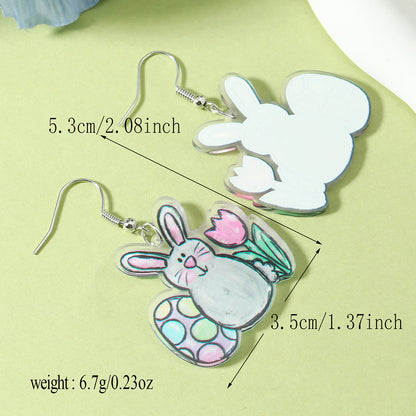 1 Pair Cute Rabbit Cartoon Egg Hollow Out Arylic Silver Plated Drop Earrings