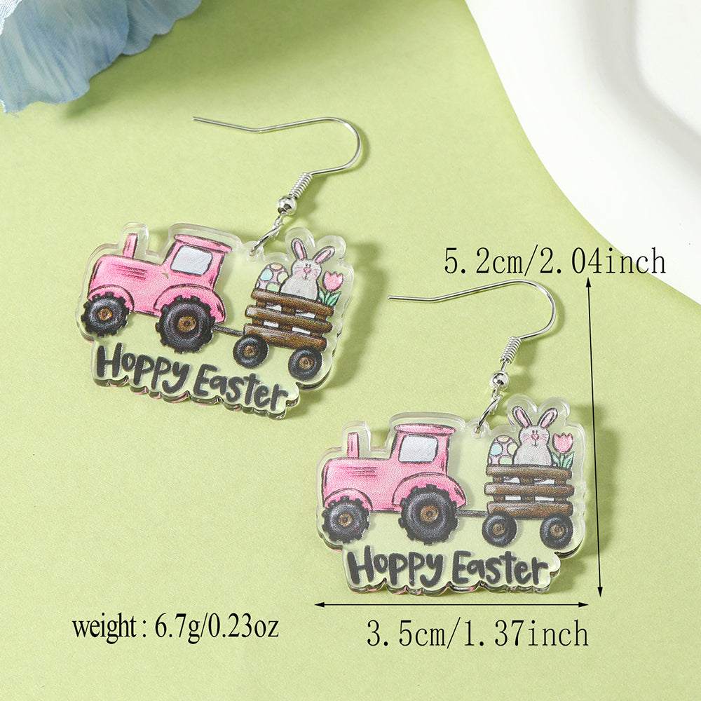 1 Pair Cute Rabbit Cartoon Egg Hollow Out Arylic Silver Plated Drop Earrings