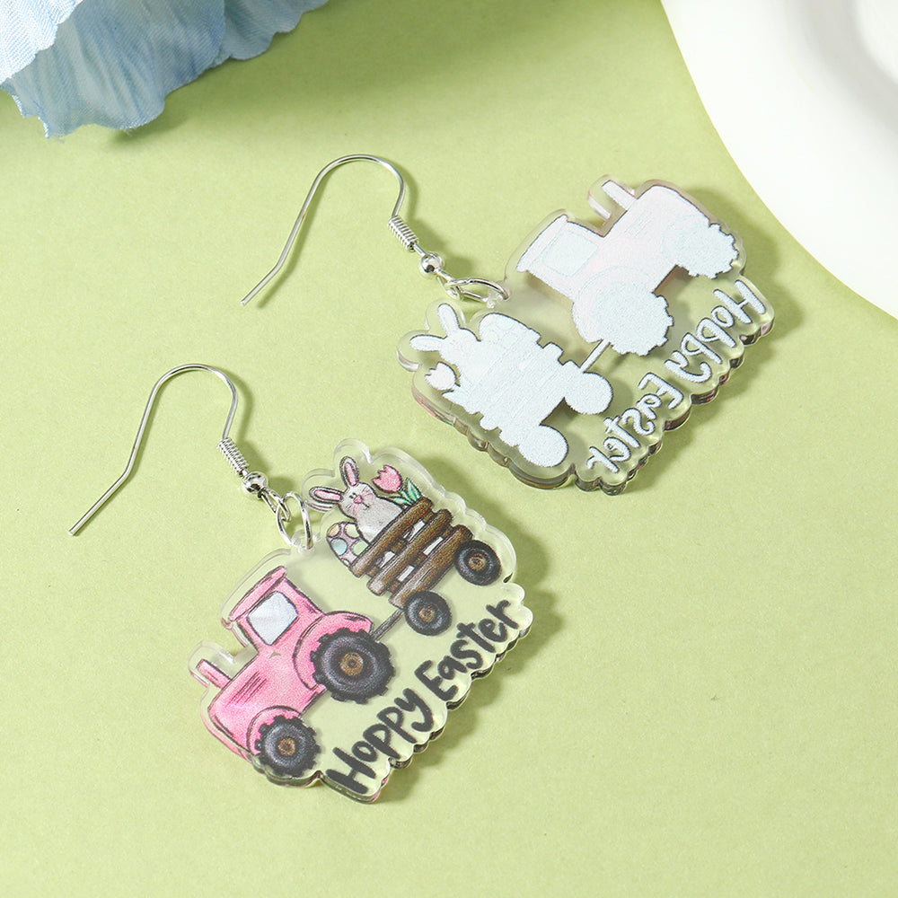 1 Pair Cute Rabbit Cartoon Egg Hollow Out Arylic Silver Plated Drop Earrings