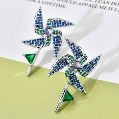 1 Pair Classical Tropical Windmill Polishing Plating Inlay Copper Zircon 18K Gold Plated Ear Studs