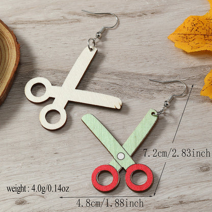 1 Pair Casual Cute Pastoral Book Scissors Pencil Wood Silver Plated Drop Earrings