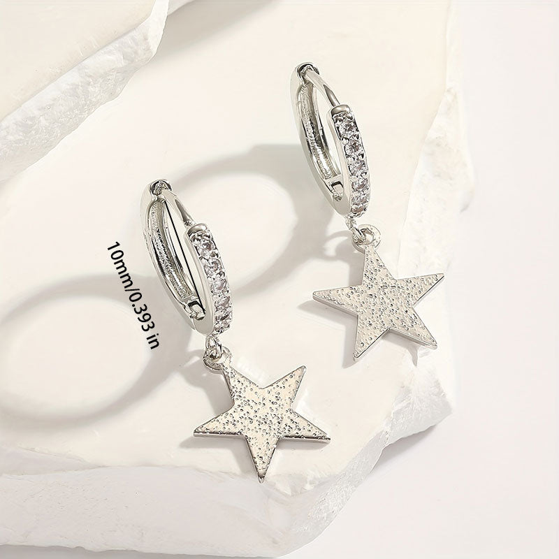 1 Pair Elegant Glam Cross Round Star Handmade Inlay Copper Zircon K Gold Plated White Gold Plated Drop Earrings