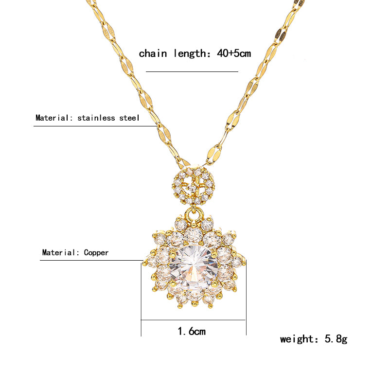 Titanium Steel Gold Plated Glam Luxurious Plating Inlay Solid Color Diamond Pendant Necklace