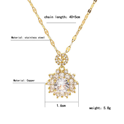 Titanium Steel Gold Plated Glam Luxurious Plating Inlay Solid Color Diamond Pendant Necklace