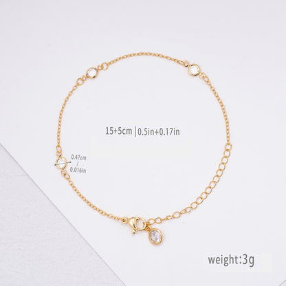 Copper White Gold Plated Gold Plated Simple Style Round Plating Inlay Zircon Bracelets