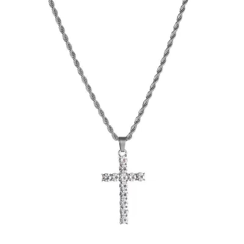 Titanium Steel IG Style Simple Style Cross Inlay Zircon Pendant Necklace