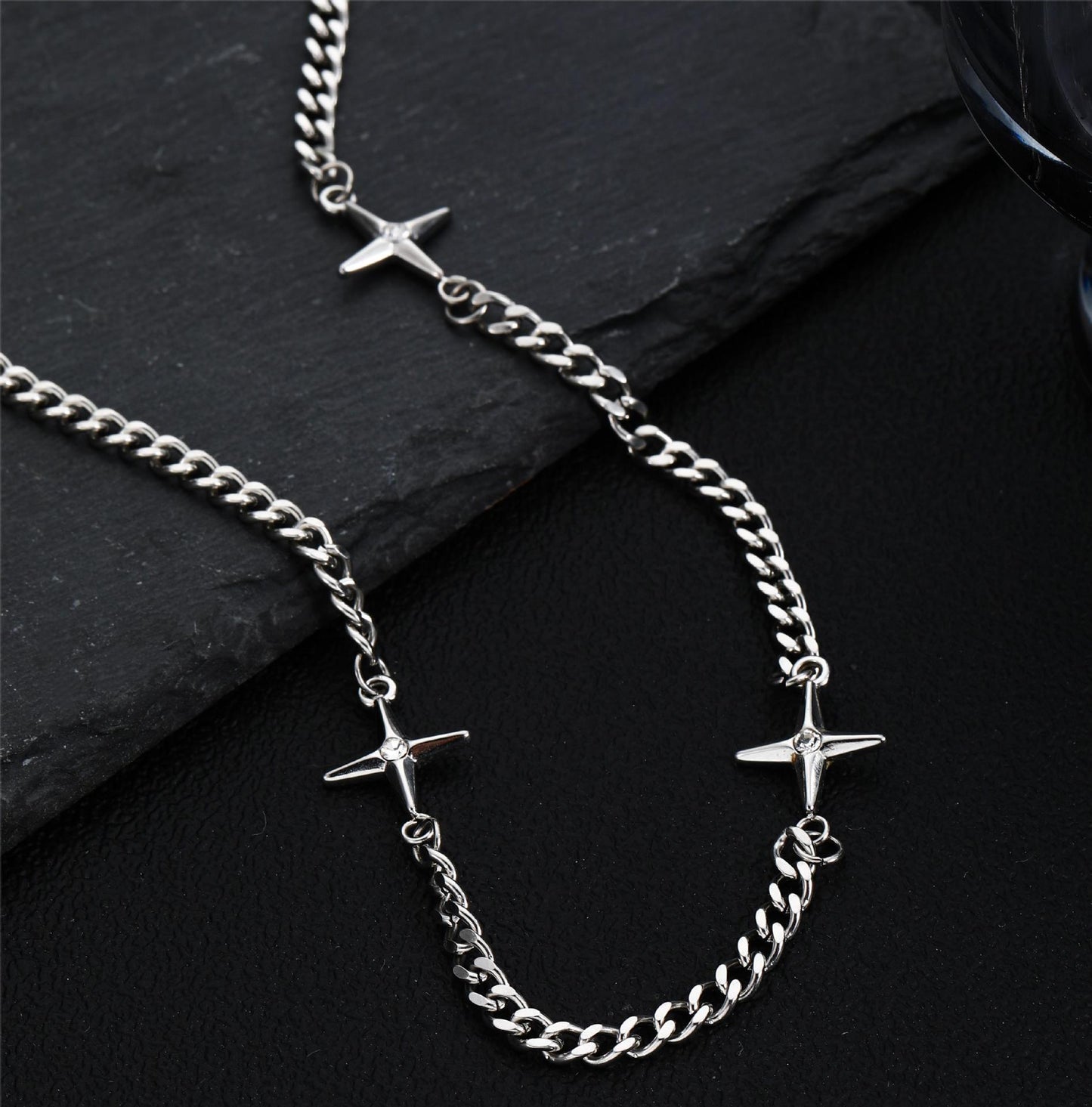 Titanium Steel Casual Simple Style Star Polishing Inlay Zircon Necklace