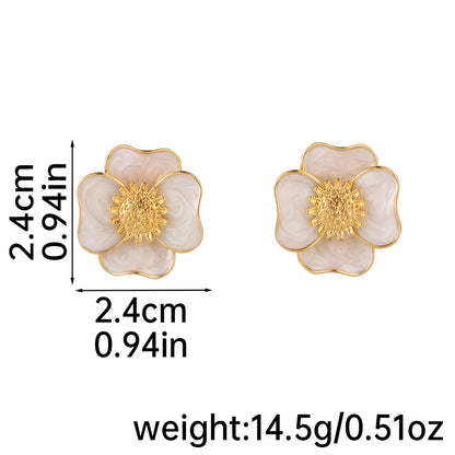 1 Pair Vacation Romantic Flower Enamel Copper 18K Gold Plated Ear Studs