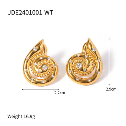 1 Pair IG Style Simple Style Spiral Inlay Stainless Steel Rhinestones 18K Gold Plated Ear Studs