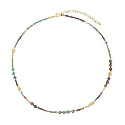 Retro Geometric Color Block Stainless Steel Natural Stone Turquoise Necklace In Bulk