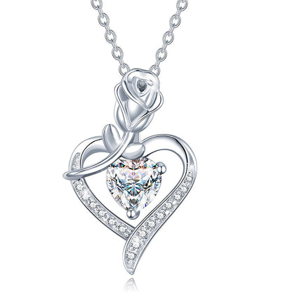 Sterling Silver IG Style Elegant Heart Shape Rose Plating Pendant Necklace