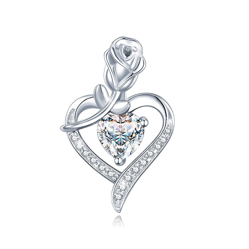 Sterling Silver IG Style Elegant Heart Shape Rose Plating Pendant Necklace