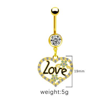 1 Piece Belly Rings Simple Style Shiny Star Heart Shape Wings Stainless Steel Alloy Copper Hollow Out Inlay Rhinestones Glass Zircon Gold Plated