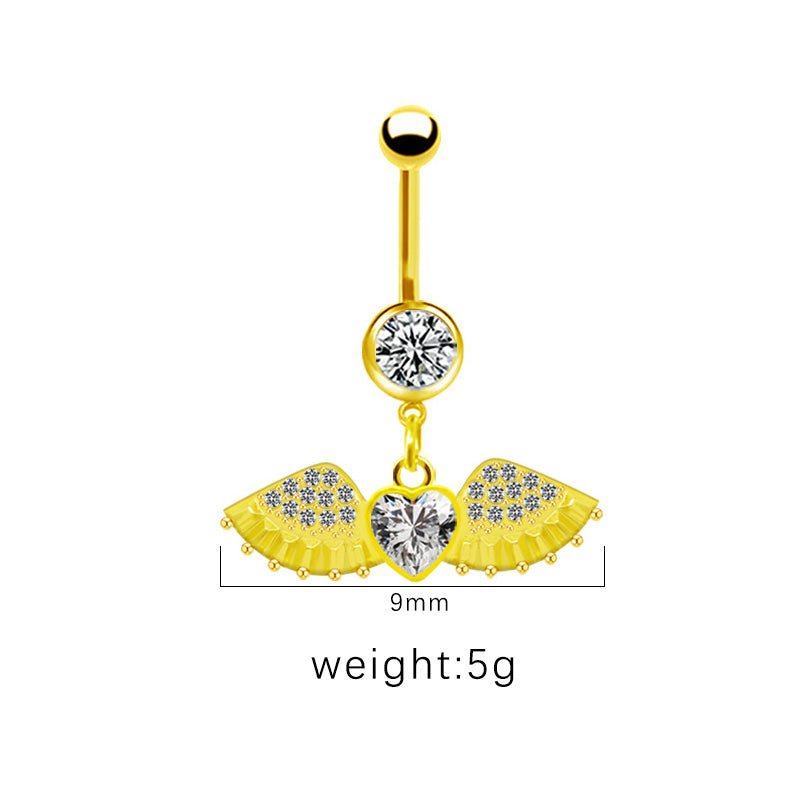 1 Piece Belly Rings Simple Style Shiny Star Heart Shape Wings Stainless Steel Alloy Copper Hollow Out Inlay Rhinestones Glass Zircon Gold Plated