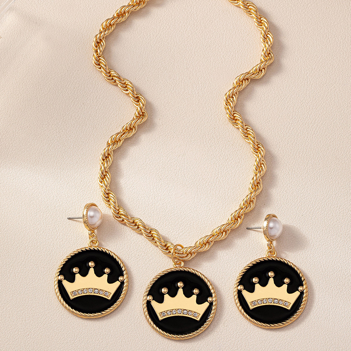 Simple Style Classic Style Commute Round Crown Alloy Inlay Rhinestones Pearl Women's Jewelry Set