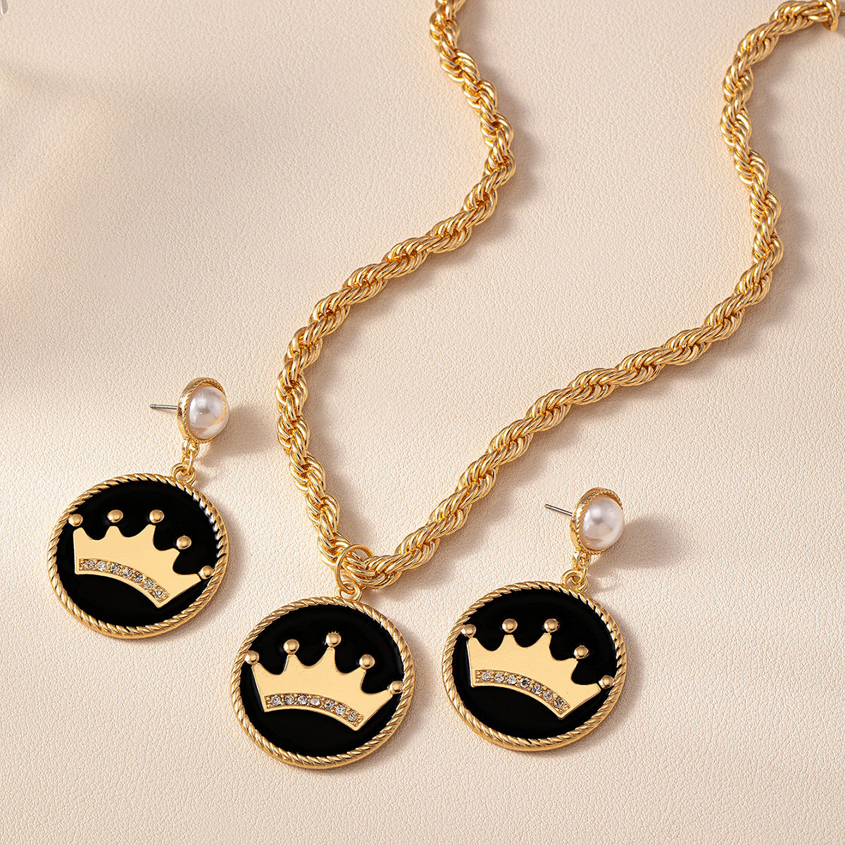 Simple Style Classic Style Commute Round Crown Alloy Inlay Rhinestones Pearl Women's Jewelry Set