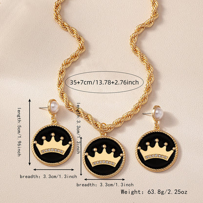 Simple Style Classic Style Commute Round Crown Alloy Inlay Rhinestones Pearl Women's Jewelry Set